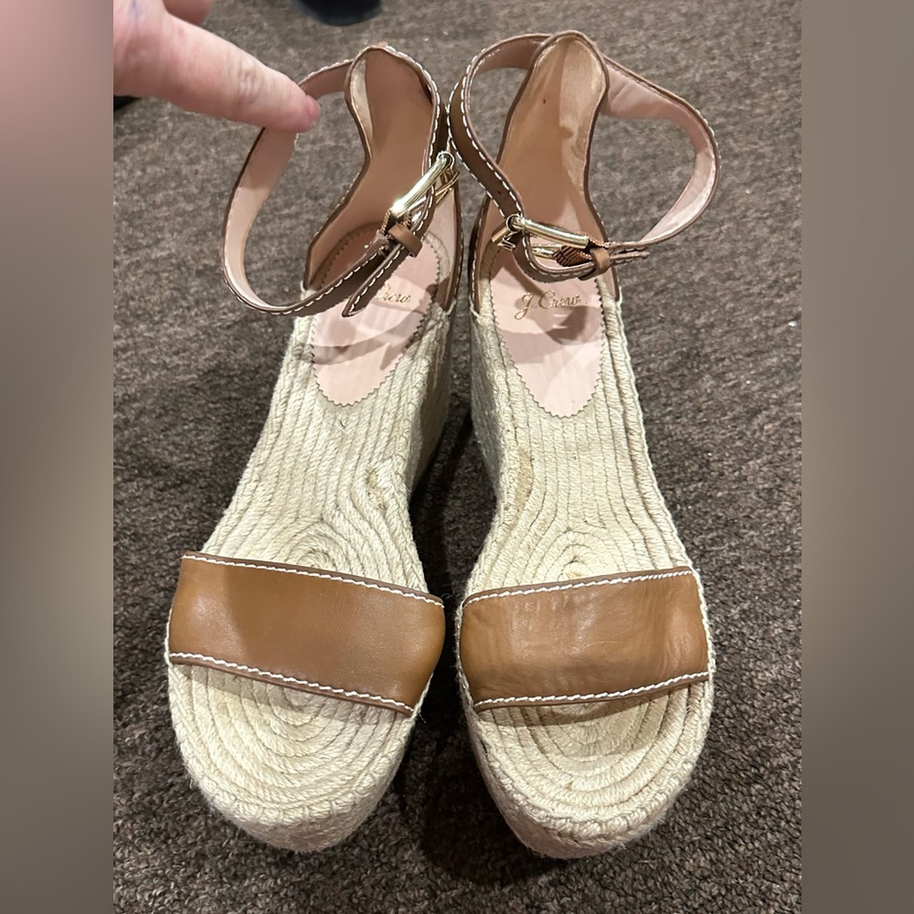 EUC! J Crew Womens 8.5 Tan Espadrille Wedge Sandals